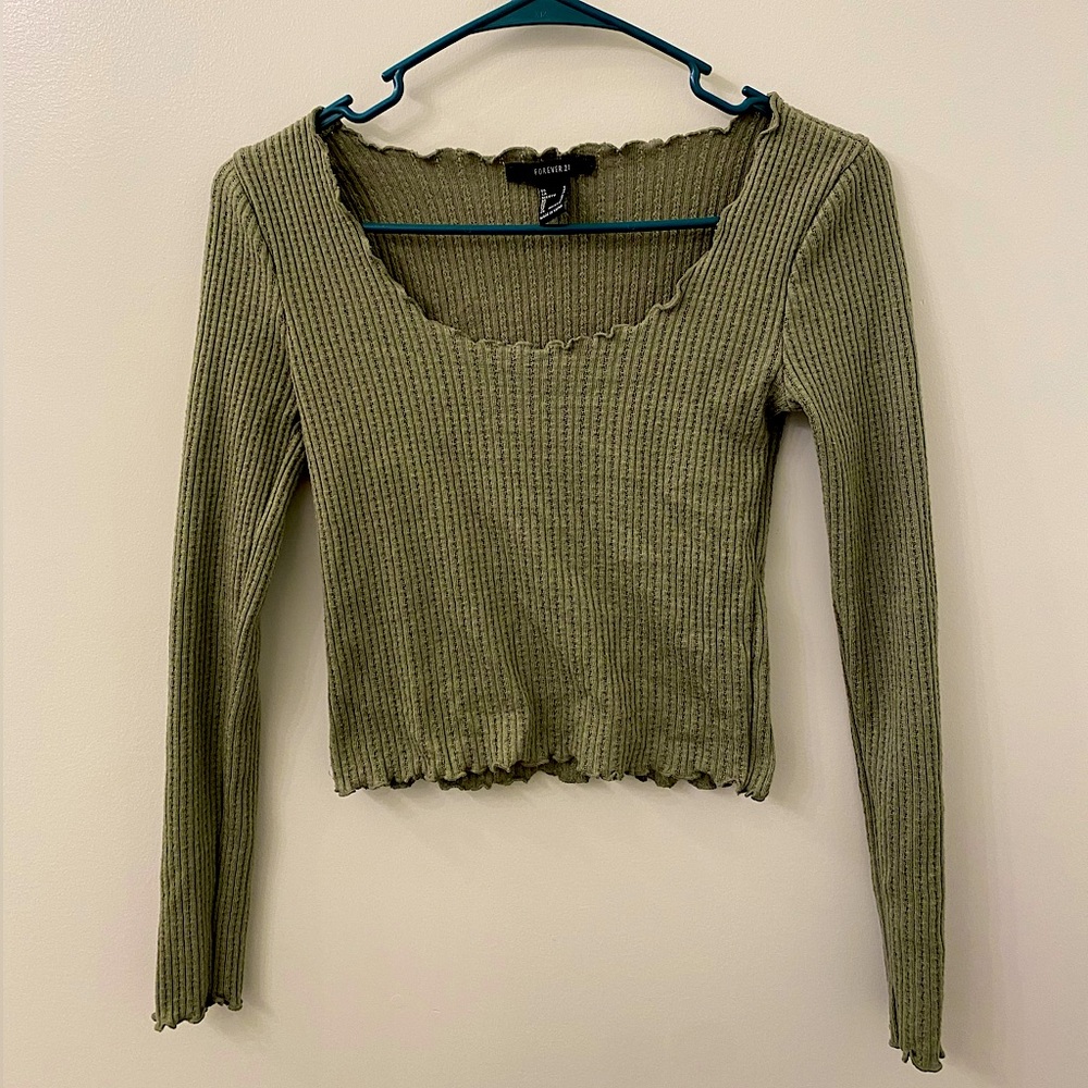 Forever 21 Jade Green Long Sleeve Crop Sweater